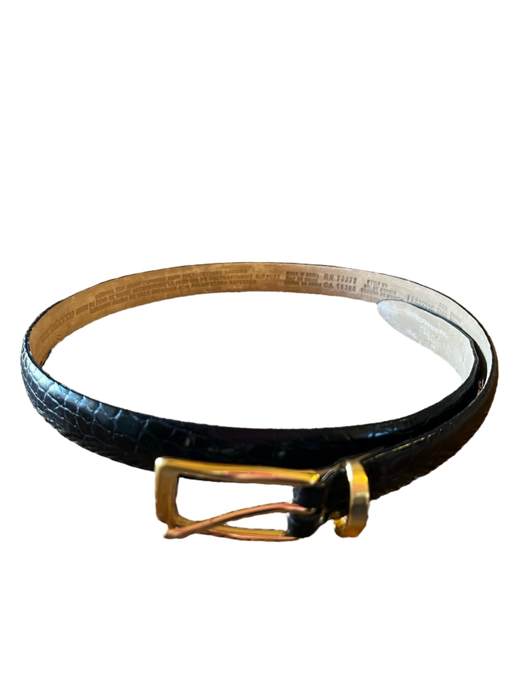 VINTAGE Liz Claiborne Black Croc Embossed Leather Gold Buckle Belt - Size M